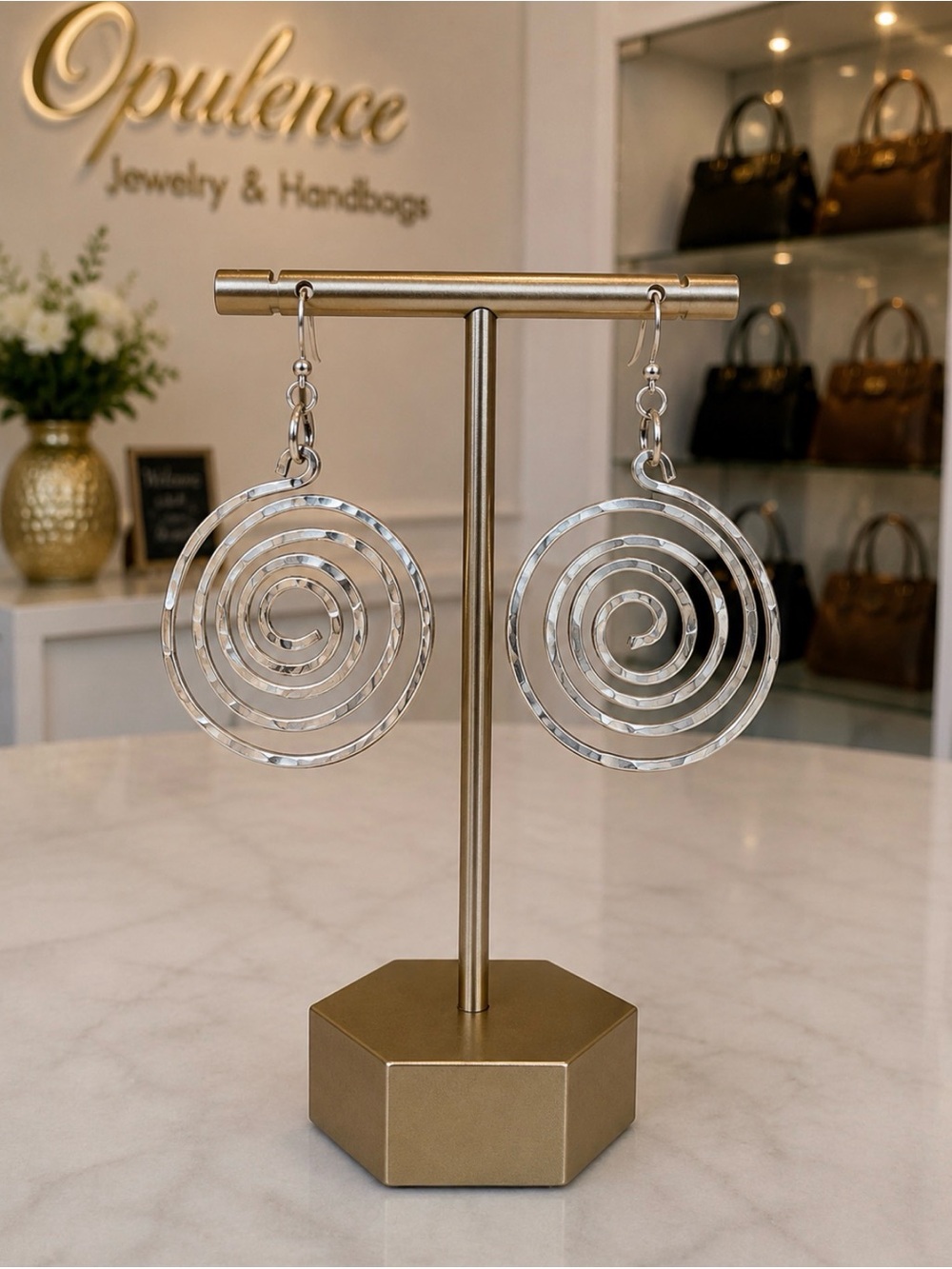 Opulence Jewelry Handmade Silver Spiral Earrings Hammered